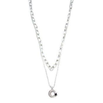 Çoklu Ay Yıldız Kolye - Gümüş