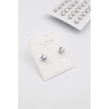 Büyük Boy Zirkon Taşlı Tektaş  Küpe - Gümüş