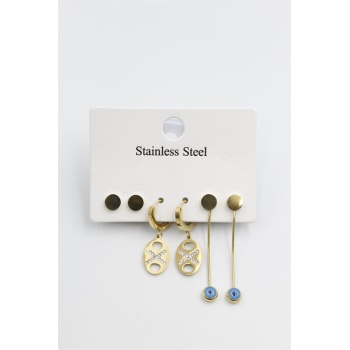 Çoklu Nazar Küpe - Altın