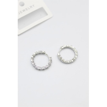 Baget Taşlı Küpe - Beyaz