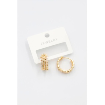 Taşlı Halka Küpe - Altın