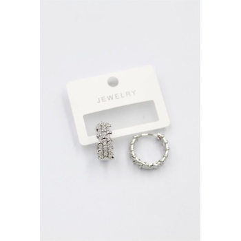 Taşlı Halka Küpe - Gümüş