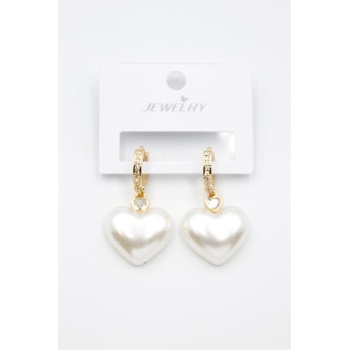 İnci Kalp Küpe - Altın