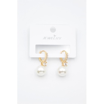 Taşlı İnci Küpe - Altın