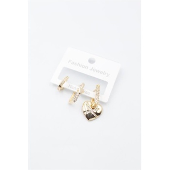 3lü Kalp Küpe - Altın