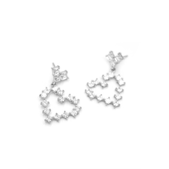 Taşlı Kalp Küpe - Gümüş