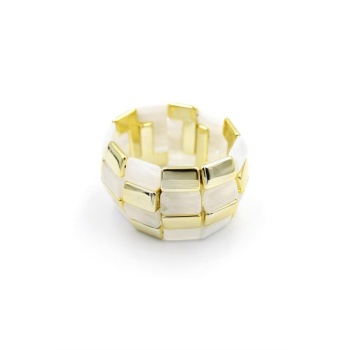 Lastikli Taşlı Bilezik - Krem