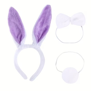 Lila Mor Tavşan Kulak Papyon Kuyruk 3lü Parti Seti