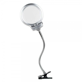 2.5 X 130 MM 5X24 MM LED Aydınlatmalı Büyüteç Masa üstü Metal Hortum Mandallı MG15124-C