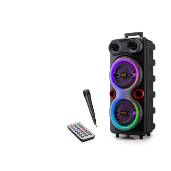 Bluetooth Karaoke Hoparlör Fm 2 X 8 Led’li Mikrofonlu Kumandalı 25.5 X 21 X 61 Cm - Siyah QS84