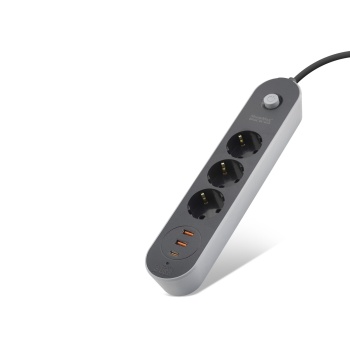 Termal Akım Korumalı Uzatma Kablosu 3 Priz + 2X Usb + Type-C Anahtarlı 2 M - Siyah SH4628
