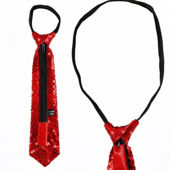 Kırmızı Pul Payetli Işıltılı Parti Kravatı 33 cm