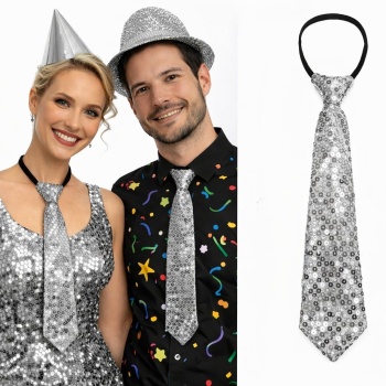 Gümüş Renk Pul Payetli Işıltılı Parti Kravatı 33 cm