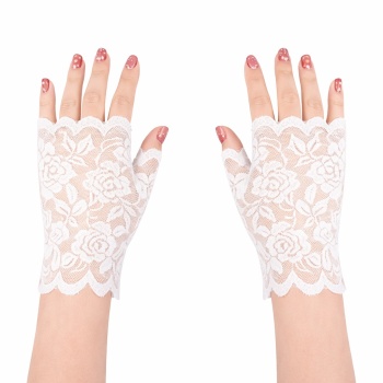 Beyaz Dantel Parmaksız Kısa Eldiven