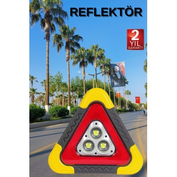 Reflektör Güneş Panelli Solarlı Şarjlı Üçgen Işıklı Trafik Reflektör Fener