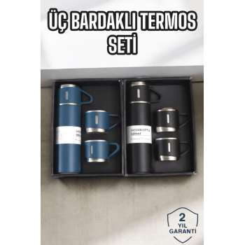 Şık ve Dayanıklı 3 Bardaklı Termos Seti Uzun Süre Isı Koruma Özellikli
