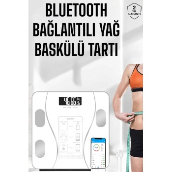 Akıllı Tartı Dijital Baskül Yağ Su Kas Vücut Kitle Kilo Ölçer Tartı