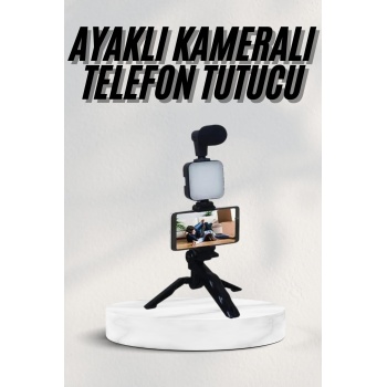 Telefon Tutucu Led Işıklı Kumandalı Mikrofon Telefon Vlog Video Kayıt