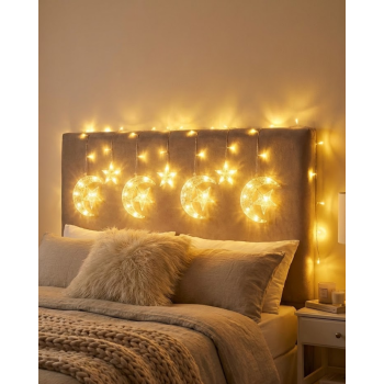 Ramazan İçin Hilal Yıldız Işık Zinciri Yanıp Sönen ve Sabit Modlu