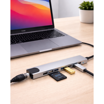 Type C Hub Çoklayıcı 8 Port USB HDMI RJ45 Kart Okuyucu