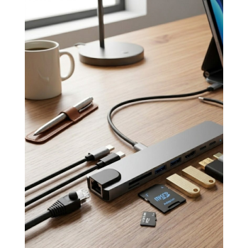 Type C Çoklu Port Hub 8 Port USB HDMI SD Kart Ethernet Adaptör