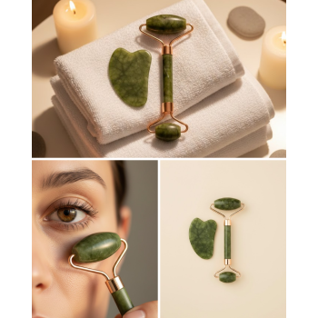 Yeşim Taşı Yüz Bakım Seti Çift Başlıklı Roller ve Gua Sha