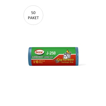 J-250 Jumbo Boy Çöp Torbası 80 x 110 cm 10 Lu Rulo x 50 Paket = 500 Adet (Mavi)