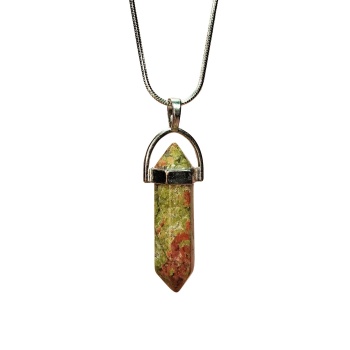 Unakit Doğal Taşı Zincirli El Yapımı Kolye Uç: 3 cm Zincir: 20 cm Kutulu