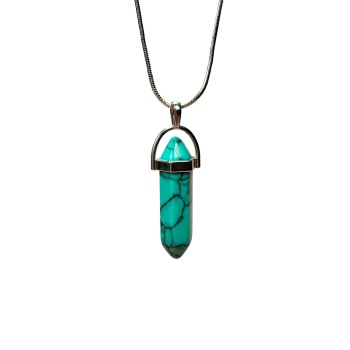 Turkuaz Doğal Taşı Zincirli El Yapımı Kolye Uç: 3 cm Zincir: 20 cm Kutulu