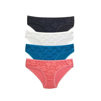 4 Adet Önü Dantelli Transparan Kadın Slip Külot S149