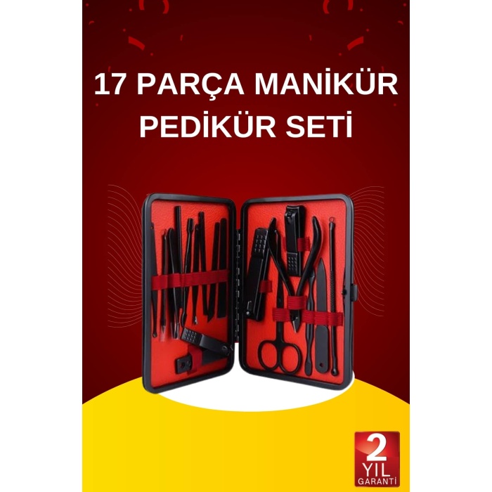 17 Parça El Ayak Bakım Seti Tırnak Temizleme Manikür Pedikür Cımbız Törpü Tırnak Makası