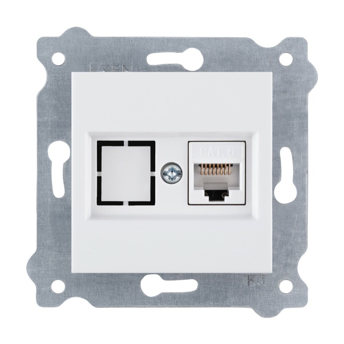 EXEN KAREL BEYAZ TEKLİ DATA PRİZİ (CAT6) ÇERÇEVESİZDİR 