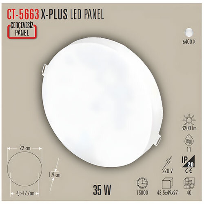 CATA 35W BEYAZ X-PLUS SLİM LED PANEL ARMATÜR