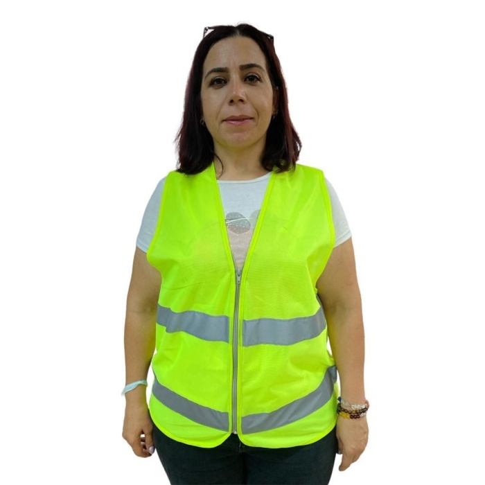 Fermuarlı Sarı İkaz Yeleği XL Beden 59 cm