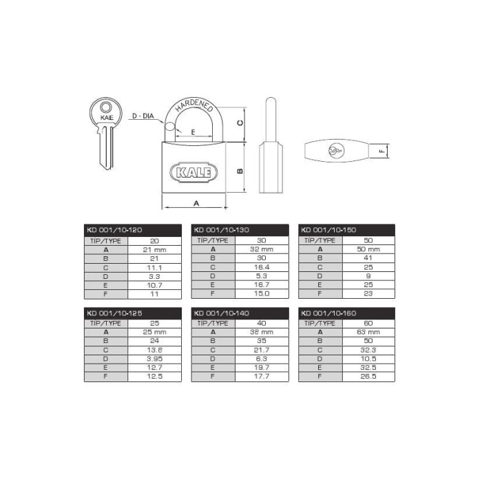Kale 20 mm Gri Asma Kilit KD-001/10-120