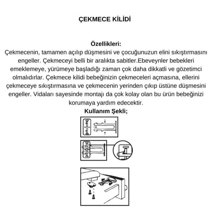 4 Adet Bebek Çocuk Koruma Kilidi - Dolap Çekmece Kilidi Sürgülü Kilit