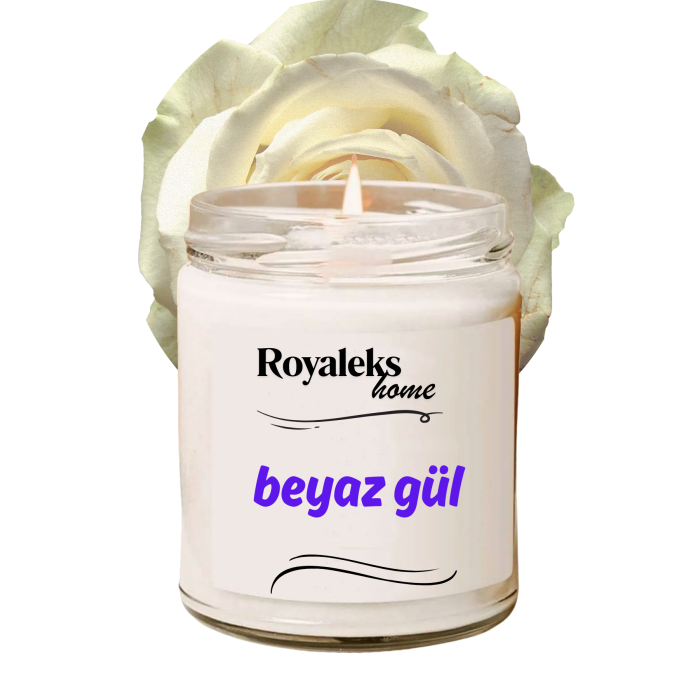 Doğal Özel Seri Kokulu Dekoratif Kavanoz Mum 210 cc - Beyaz Gül - RYL