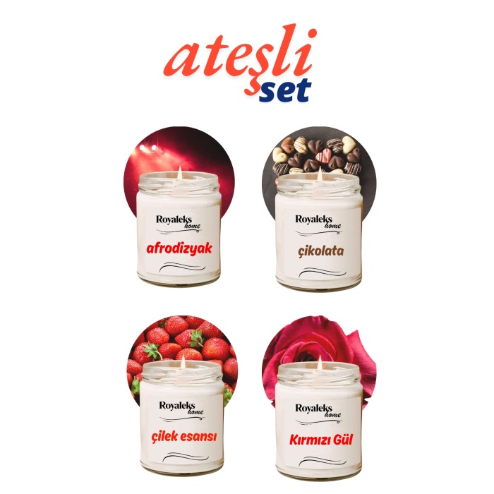 4 Adet Doğal Özel Seri Kokulu Dekoratif Kavanoz Mum 4X210 cc - Ateşli Set - RYL