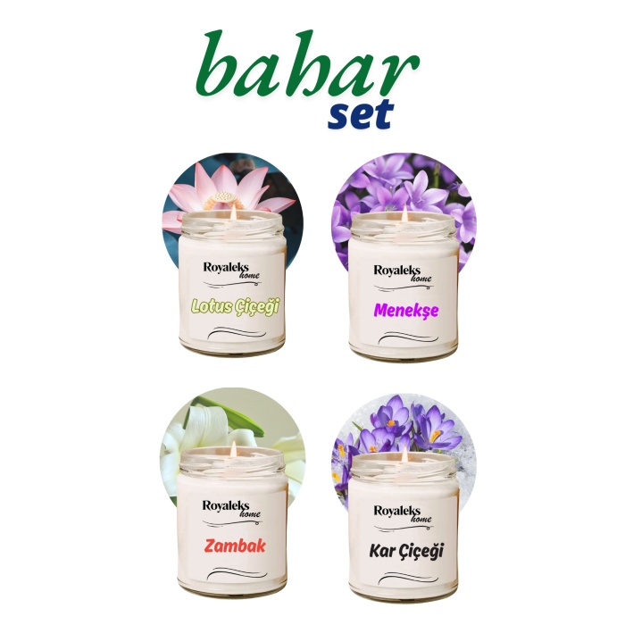 4 Adet Doğal Özel Seri Kokulu Dekoratif Kavanoz Mum 4X210 cc - Bahar Seti - RYL