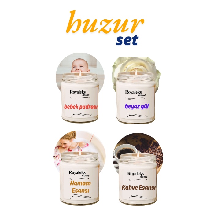4 Adet Doğal Özel Seri Kokulu Dekoratif Kavanoz Mum 4X210 cc - Huzur Seti - RYL
