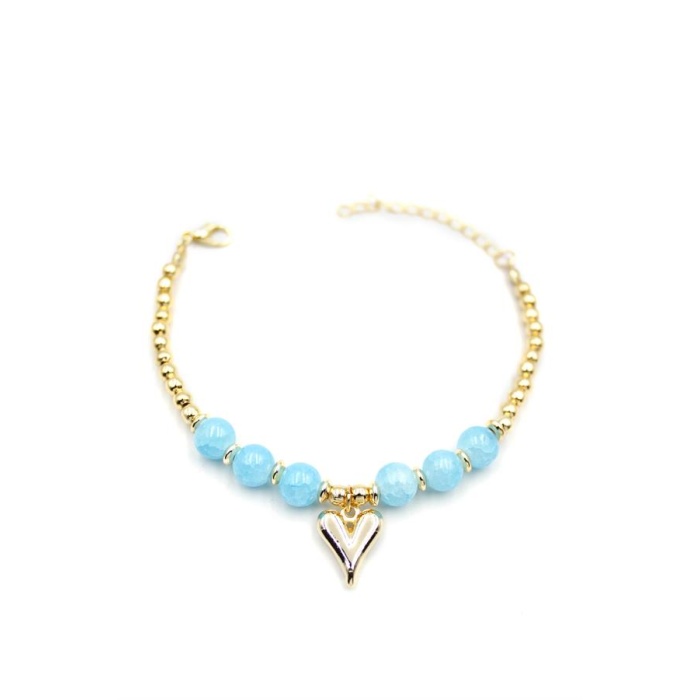 Boncuklu Kalp Bileklik - Mavi