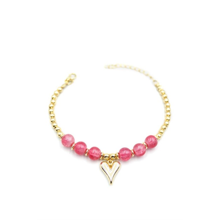 Boncuklu Kalp Bileklik - Pembe