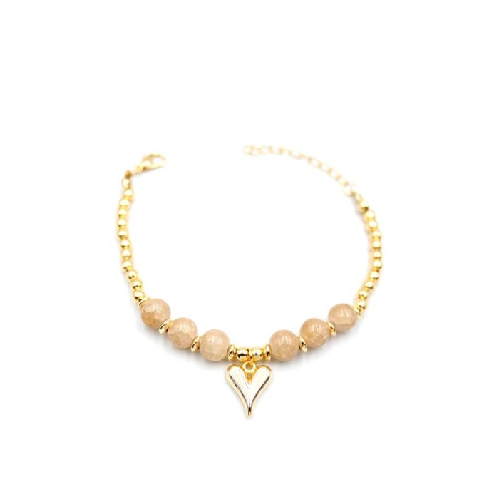 Boncuklu Kalp Bileklik - Krem