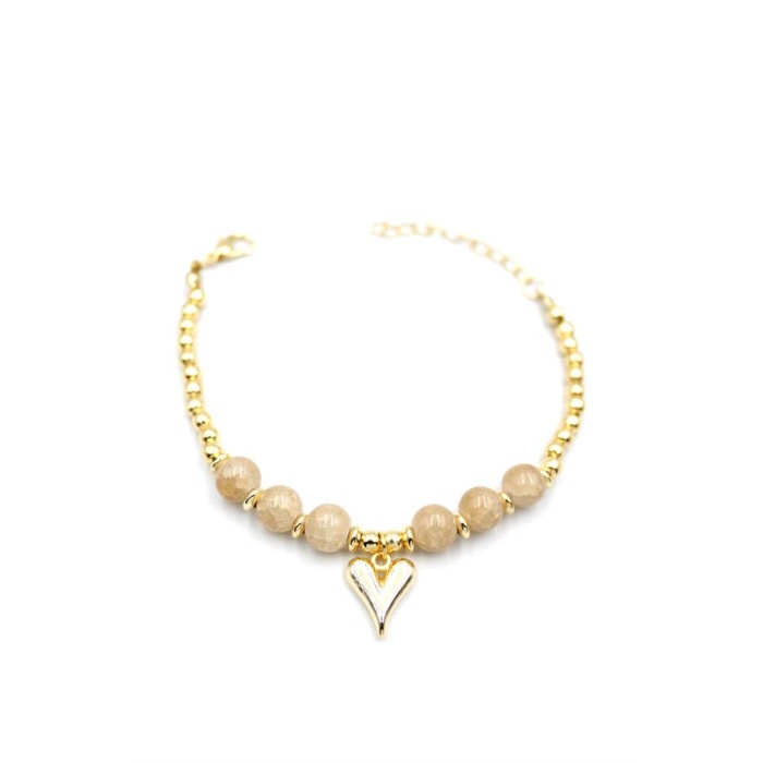 Boncuklu Kalp Bileklik - Krem