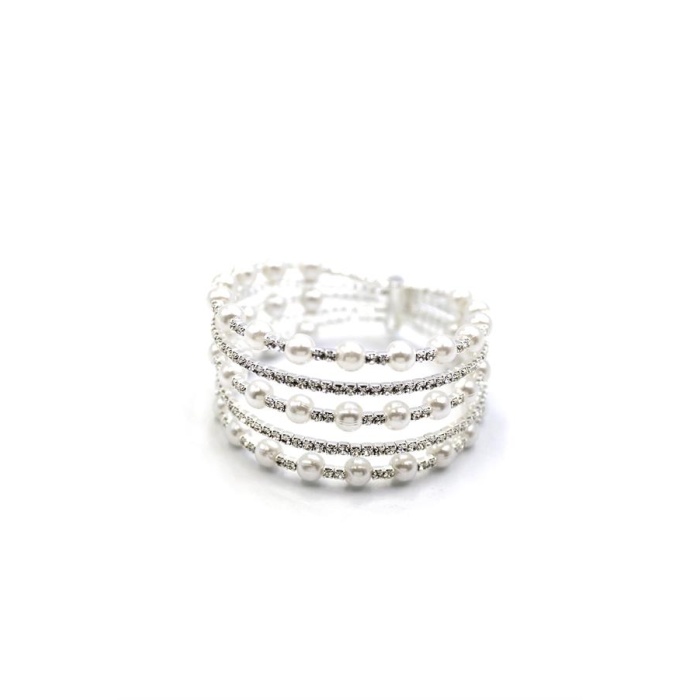 Beş Sıra İncili Su Yolu Bileklik - Gümüş