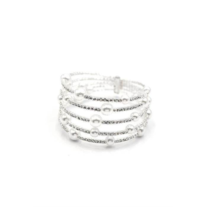 Beş Sıra İncili Su Yolu Bileklik - Gümüş