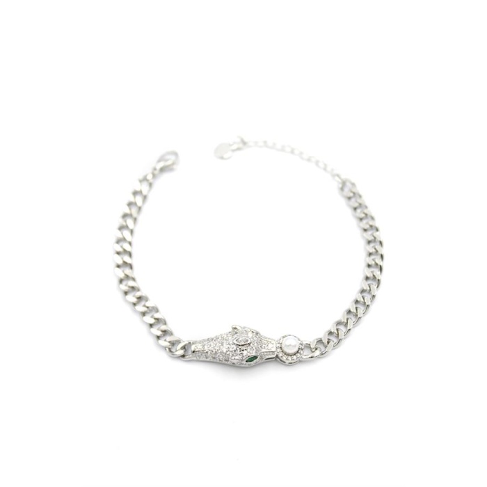 Zirkon Taşlı Leopar Bileklik - Gümüş