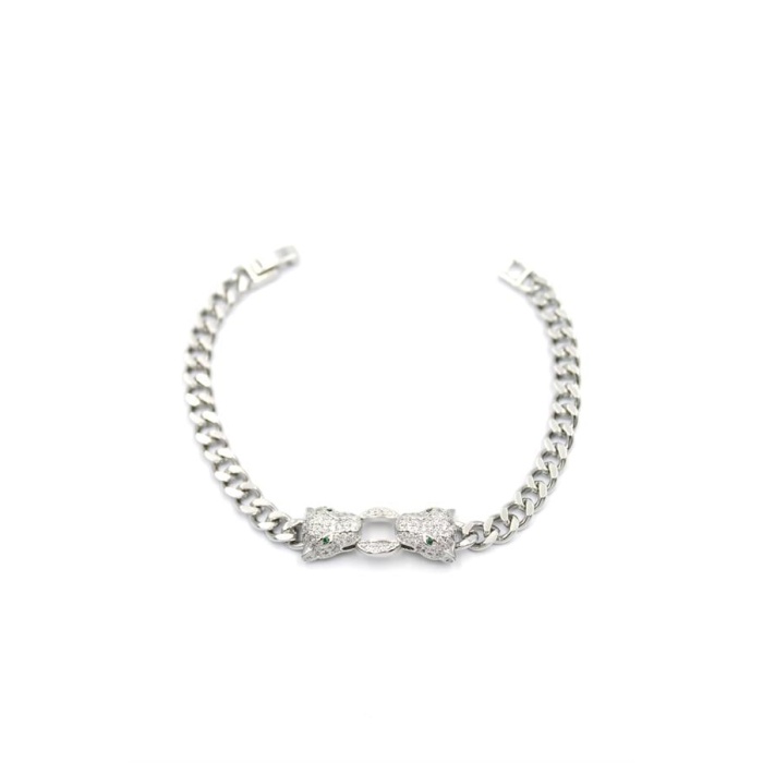 Zirkon Taşlı Leopar Bileklik - Gümüş