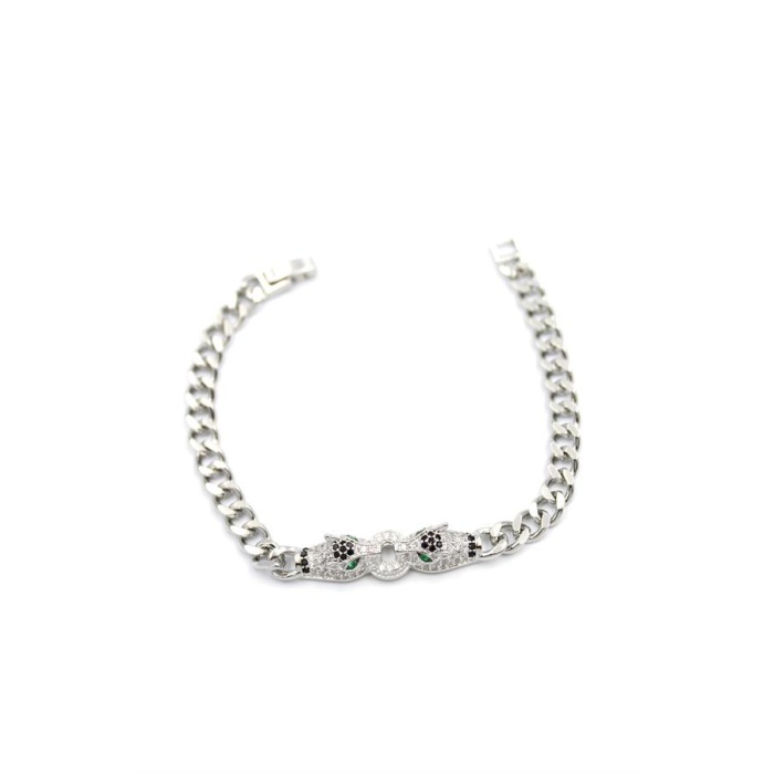 Zirkon Taşlı Leopar Bileklik - Gümüş