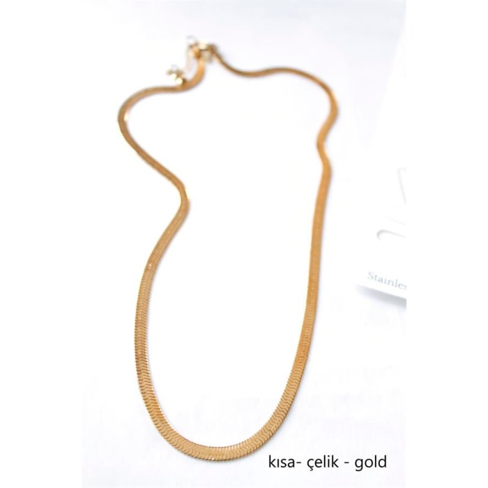 Kısa İtalyan Çelik Kolye-45 CM - Altın